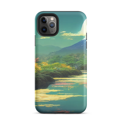 Berg, See und Wald mit pinken Bäumen - Landschaftsmalerei - iPhone Schutzhülle (robust) berge xxx iPhone 11 Pro Max