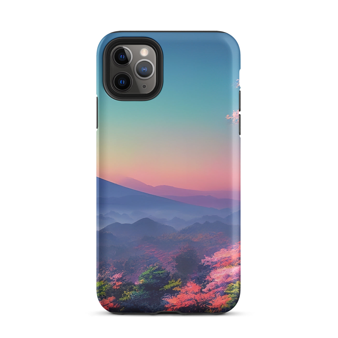 Berg und Wald mit pinken Bäumen - Landschaftsmalerei - iPhone Schutzhülle (robust) berge xxx iPhone 11 Pro Max
