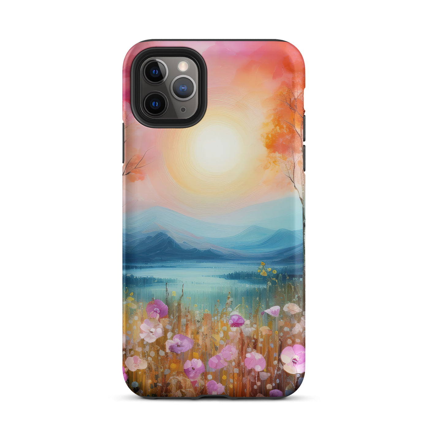Berge, See, pinke Bäume und Blumen - Malerei - iPhone Schutzhülle (robust) berge xxx iPhone 11 Pro Max