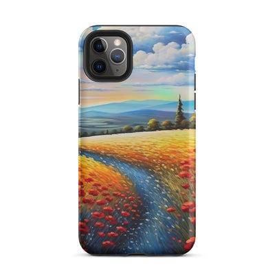 Feld mit roten Blumen und Berglandschaft - Landschaftsmalerei - iPhone Schutzhülle (robust) berge xxx iPhone 11 Pro Max