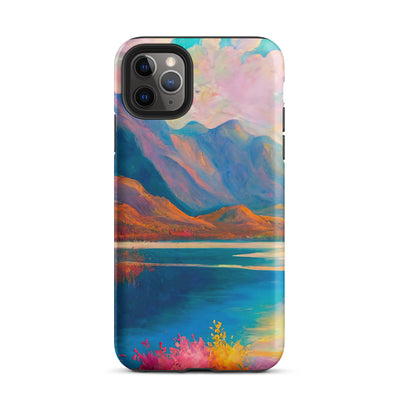Berglandschaft und Bergsee - Farbige Ölmalerei - iPhone Schutzhülle (robust) berge xxx iPhone 11 Pro Max