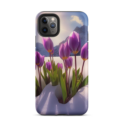 Tulpen im Schnee und in den Bergen - Blumen im Winter - iPhone Schutzhülle (robust) berge xxx iPhone 11 Pro Max