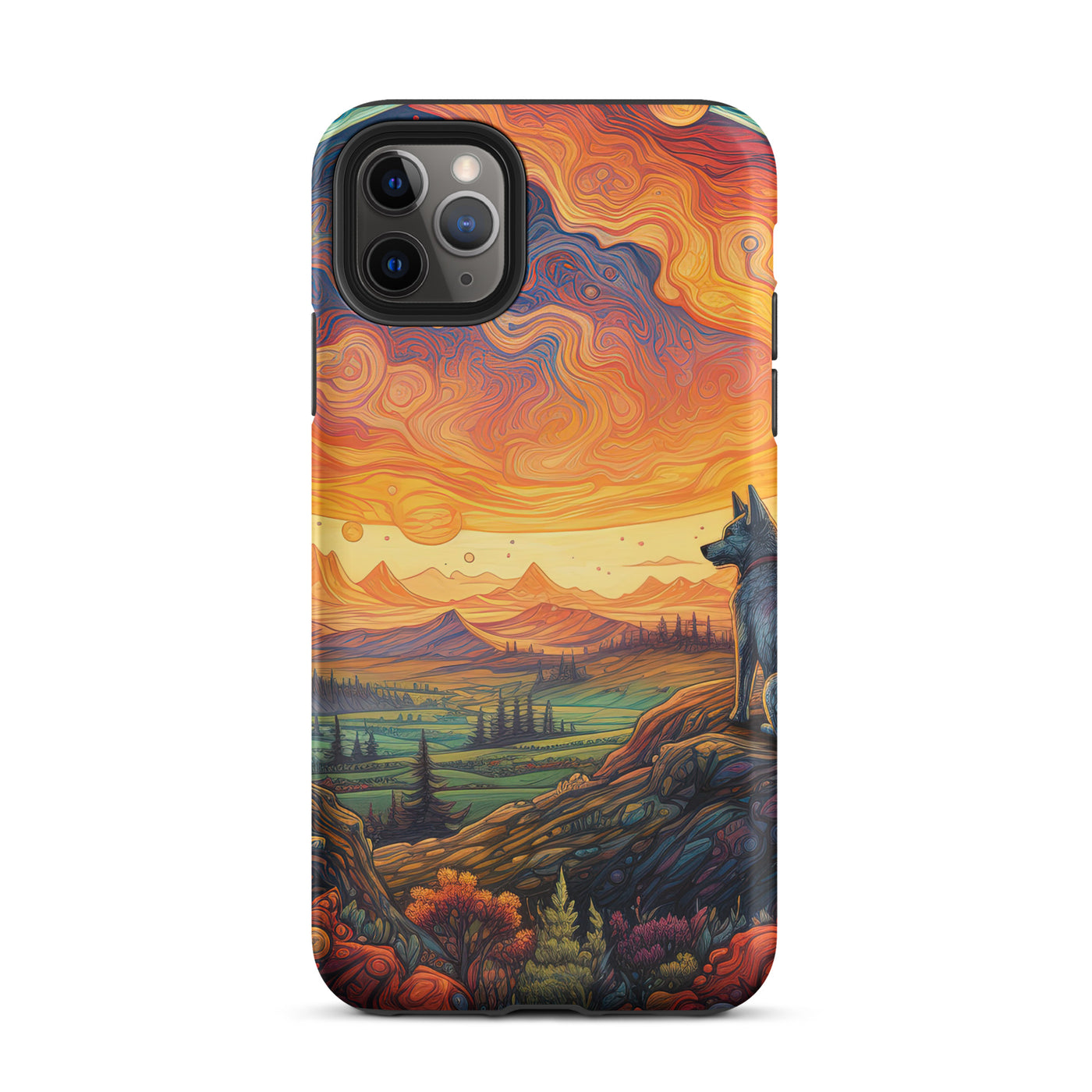 Hund auf Felsen - Epische bunte Landschaft - Malerei - iPhone Schutzhülle (robust) camping xxx iPhone 11 Pro Max