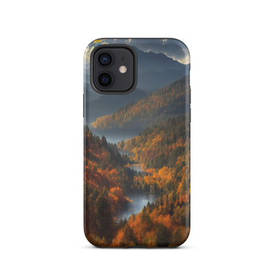 Berge, Wald und Nebel - Malerei - iPhone Schutzhülle (robust) berge xxx iPhone 12