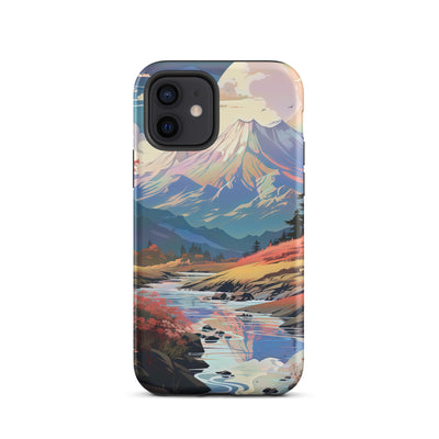 Berge. Fluss und Blumen - Malerei - iPhone Schutzhülle (robust) berge xxx iPhone 12