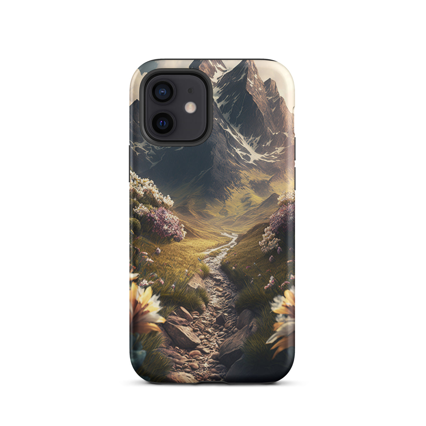 Epischer Berg, steiniger Weg und Blumen - Realistische Malerei - iPhone Schutzhülle (robust) berge xxx iPhone 12