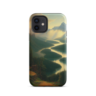 Landschaft mit Bergen, See und viel grüne Natur - Malerei - iPhone Schutzhülle (robust) berge xxx iPhone 12