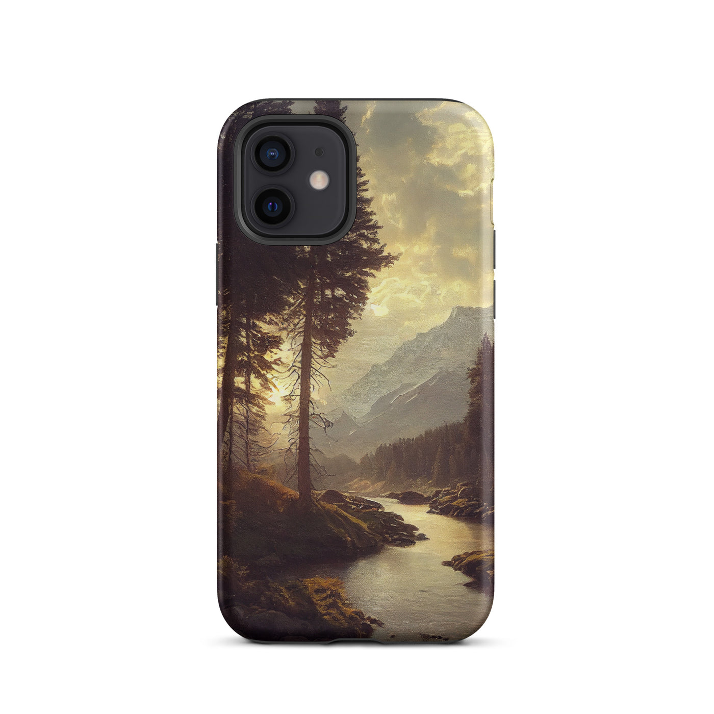 Landschaft mit Bergen, Fluss und Bäumen - Malerei - iPhone Schutzhülle (robust) berge xxx iPhone 12
