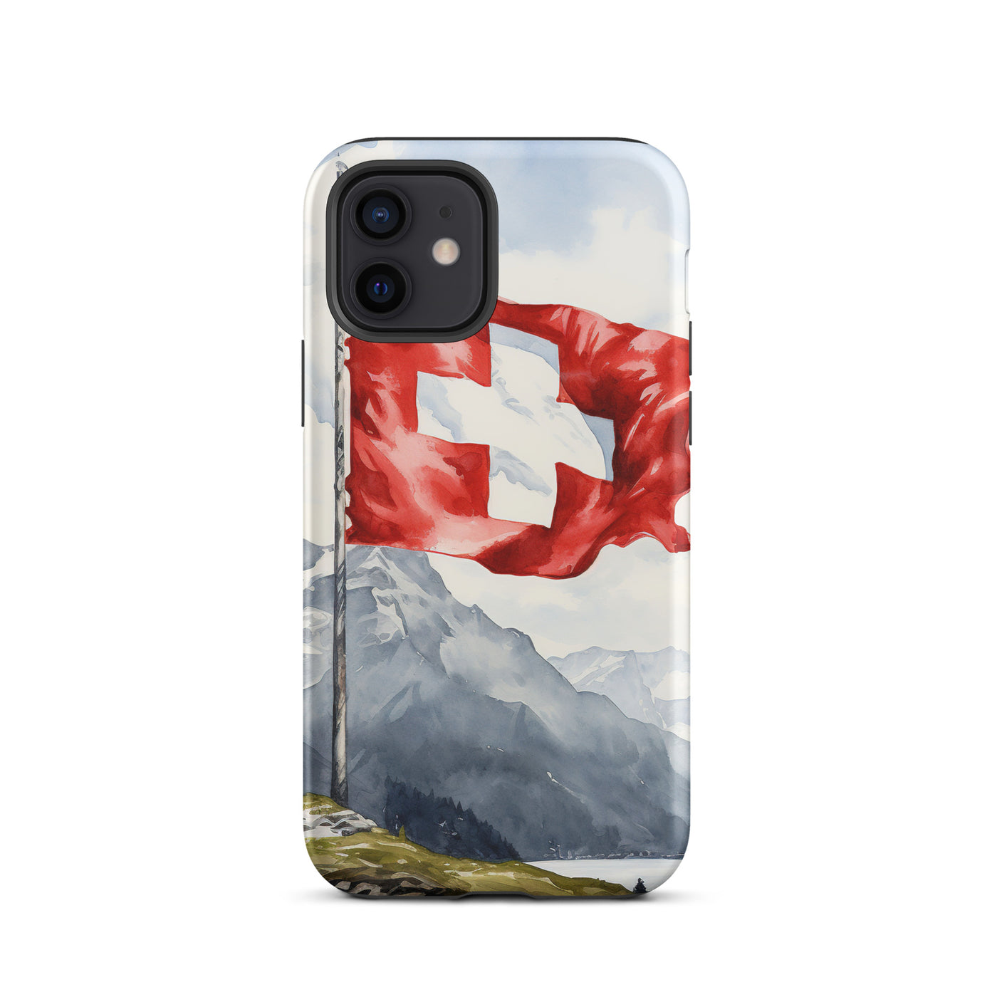 Schweizer Flagge und Berge im Hintergrund - Epische Stimmung - Malerei - iPhone Schutzhülle (robust) berge xxx iPhone 12
