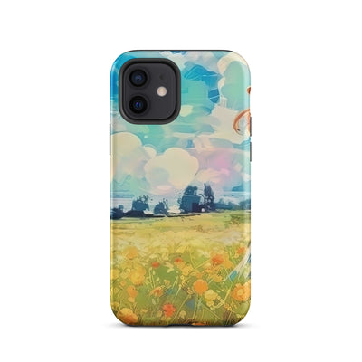 Dame mit Hut im Feld mit Blumen - Landschaftsmalerei - iPhone Schutzhülle (robust) camping xxx iPhone 12
