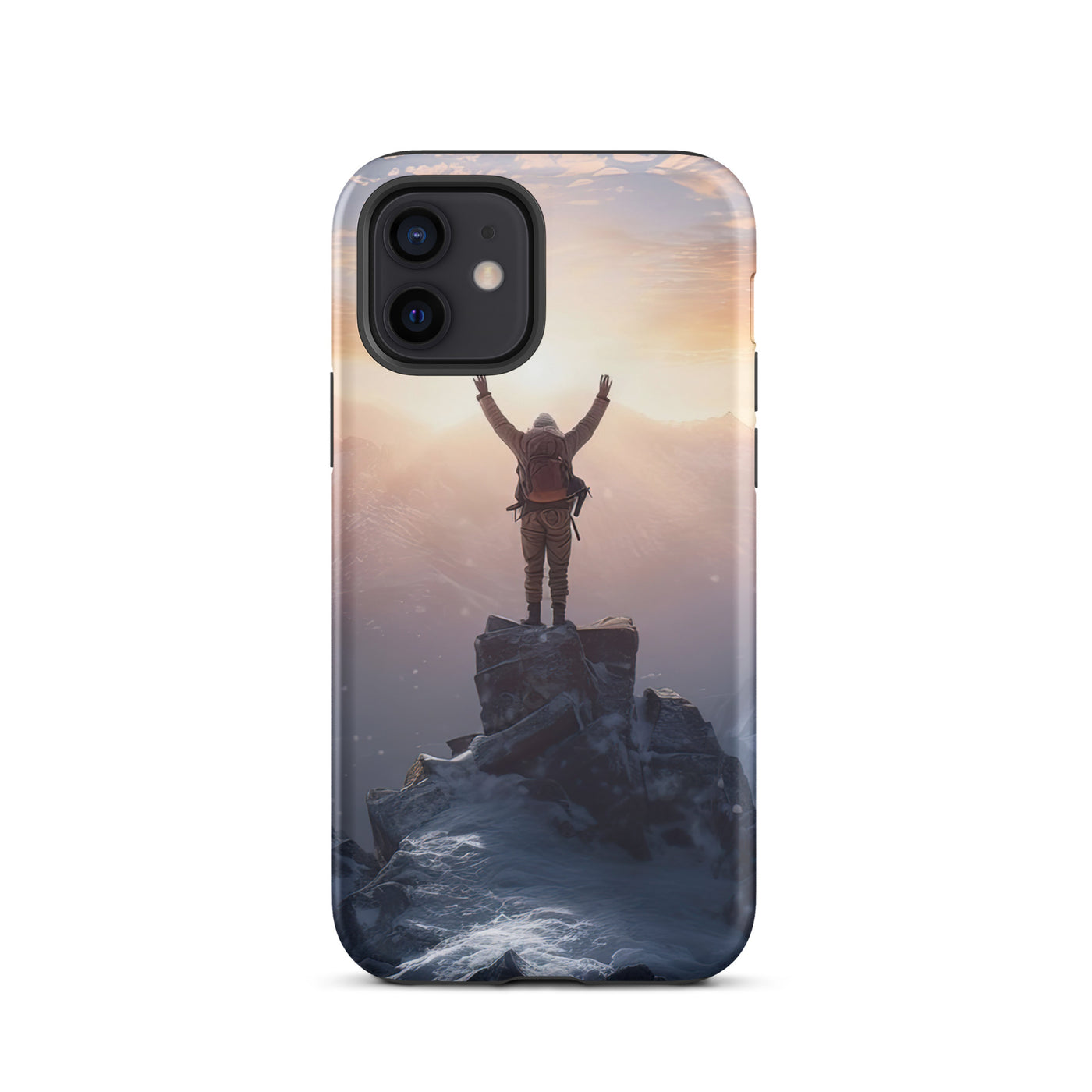 Mann auf der Spitze eines Berges - Landschaftsmalerei - iPhone Schutzhülle (robust) berge xxx iPhone 12