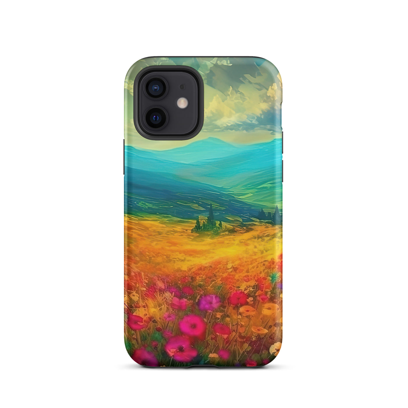 Berglandschaft und schöne farbige Blumen - Malerei - iPhone Schutzhülle (robust) berge xxx iPhone 12