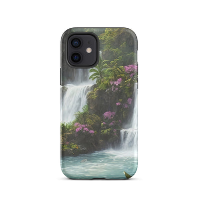 Wasserfall im Wald und Blumen - Schöne Malerei - iPhone Schutzhülle (robust) camping xxx iPhone 12