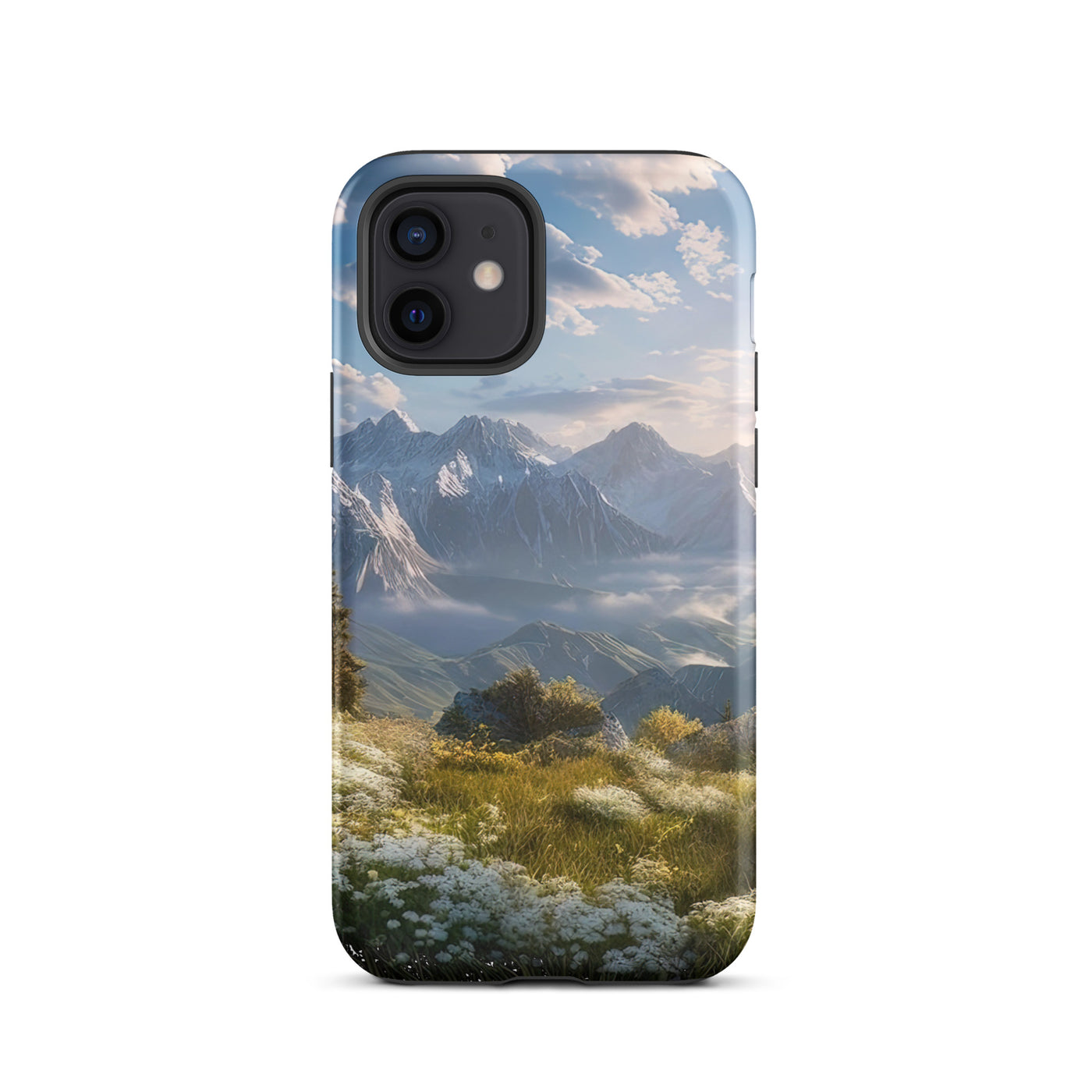 Berglandschaft mit Sonnenschein, Blumen und Bäumen - Malerei - iPhone Schutzhülle (robust) berge xxx iPhone 12