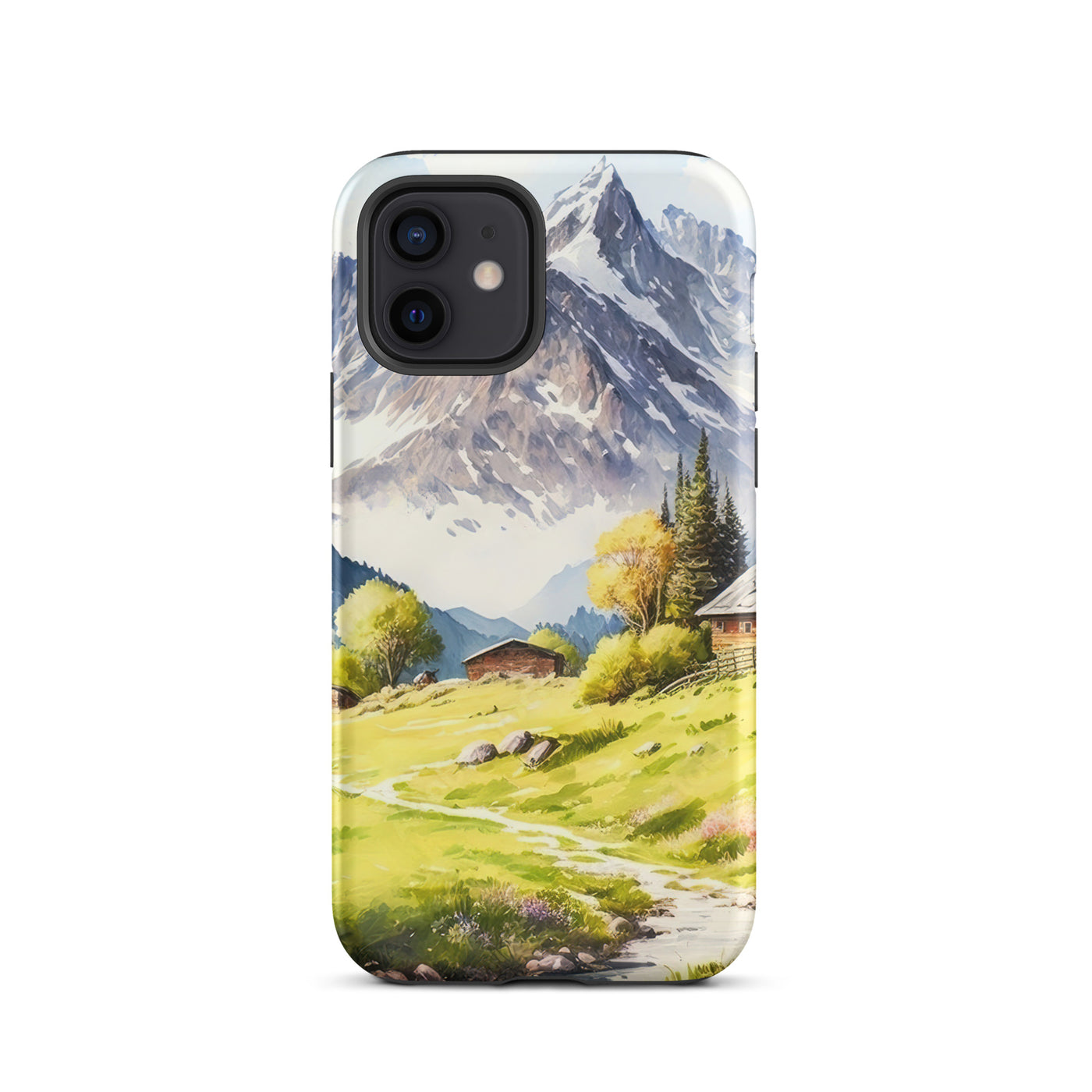 Epische Berge und Berghütte - Landschaftsmalerei - iPhone Schutzhülle (robust) berge xxx iPhone 12
