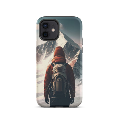 Wanderer von hinten vor einem Berg - Malerei - iPhone Schutzhülle (robust) berge xxx iPhone 12