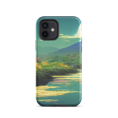 Berg, See und Wald mit pinken Bäumen - Landschaftsmalerei - iPhone Schutzhülle (robust) berge xxx iPhone 12