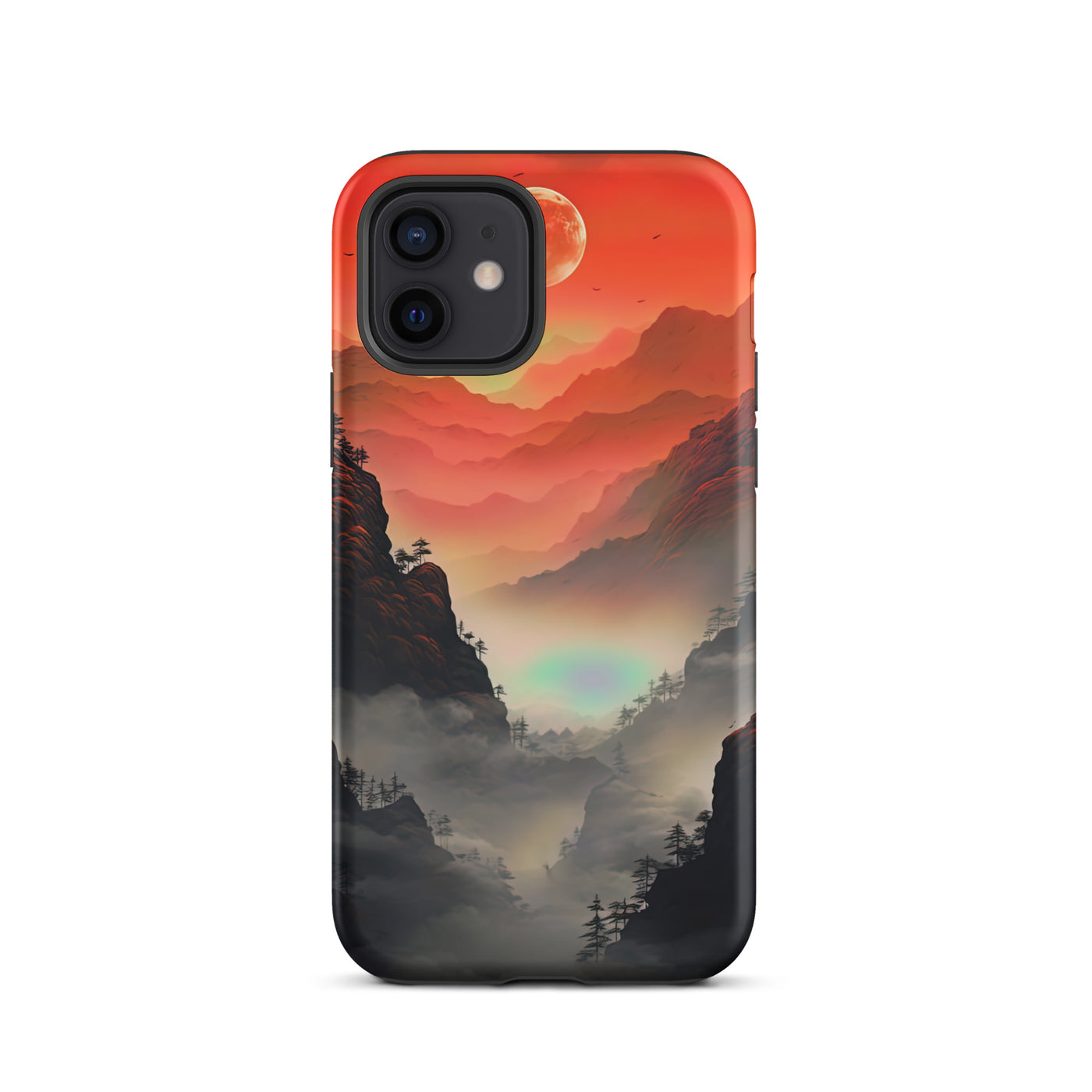 Gebirge, rote Farben und Nebel - Episches Kunstwerk - iPhone Schutzhülle (robust) berge xxx iPhone 12