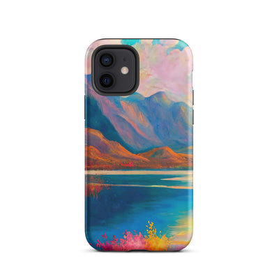 Berglandschaft und Bergsee - Farbige Ölmalerei - iPhone Schutzhülle (robust) berge xxx iPhone 12