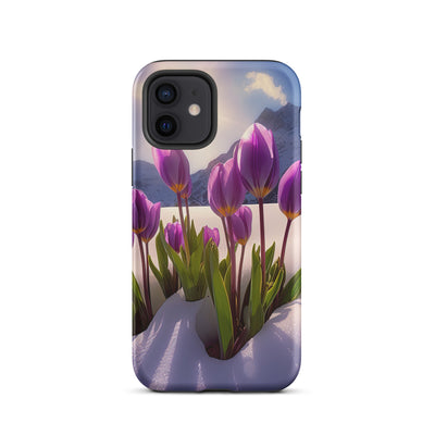 Tulpen im Schnee und in den Bergen - Blumen im Winter - iPhone Schutzhülle (robust) berge xxx iPhone 12