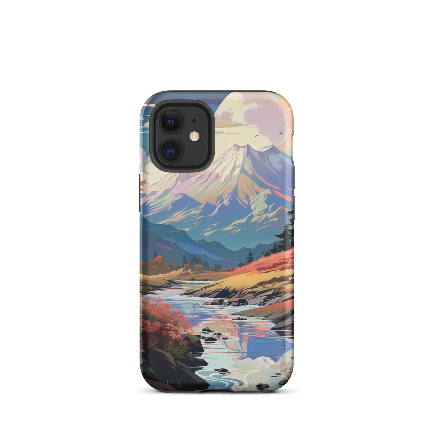 Berge. Fluss und Blumen - Malerei - iPhone Schutzhülle (robust) berge xxx iPhone 12 mini