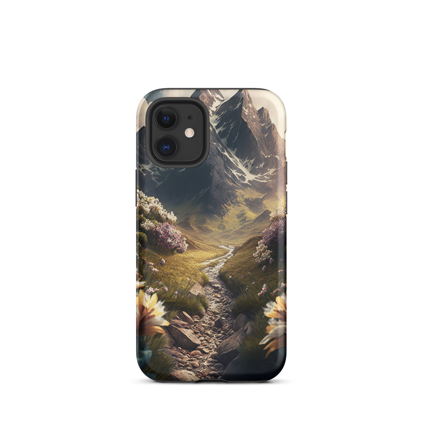 Epischer Berg, steiniger Weg und Blumen - Realistische Malerei - iPhone Schutzhülle (robust) berge xxx iPhone 12 mini