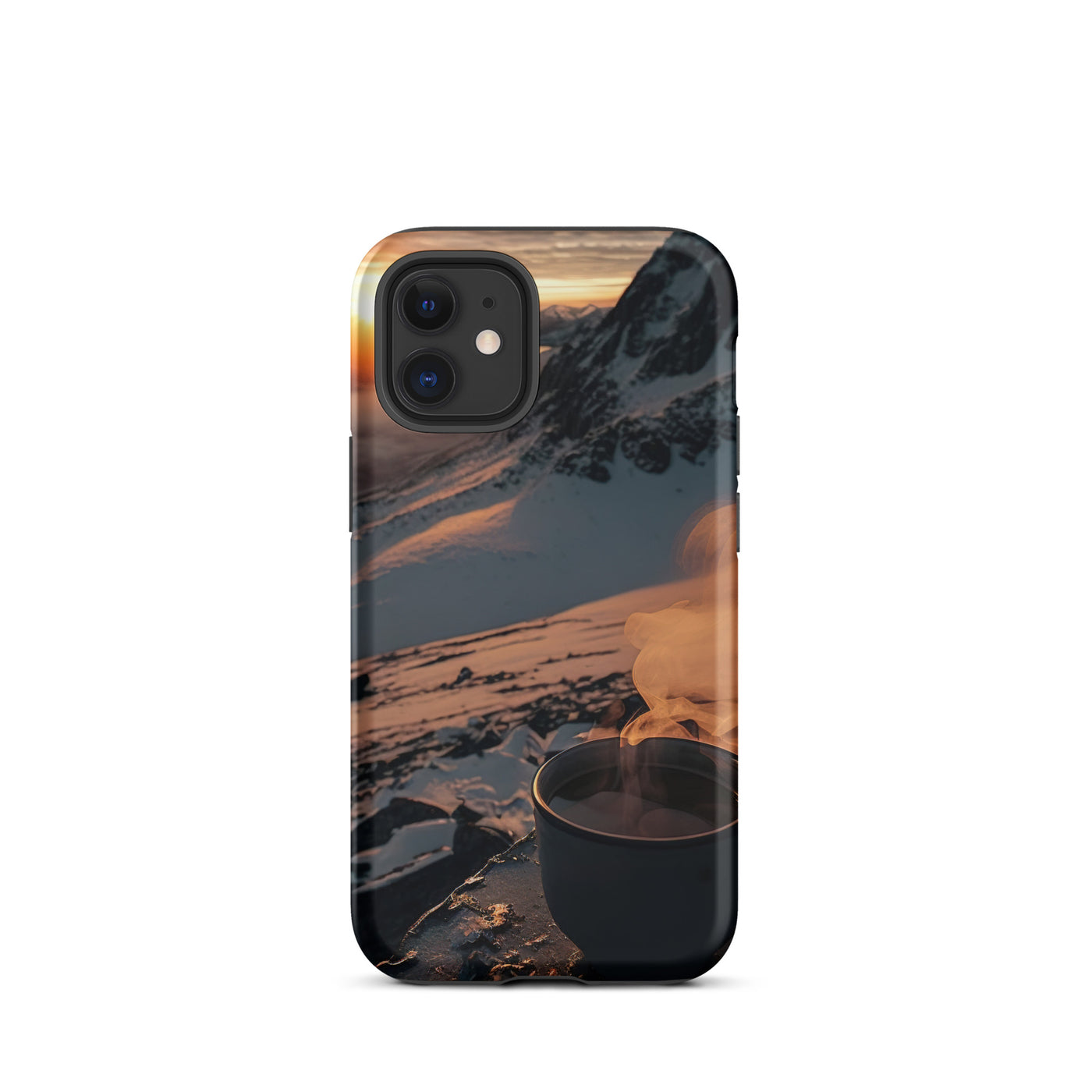 Heißer Kaffee auf einem schneebedeckten Berg - iPhone Schutzhülle (robust) berge xxx iPhone 12 mini