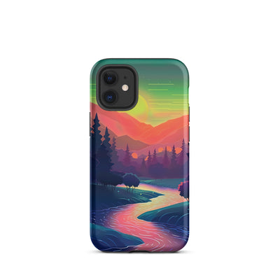 Berge, Fluss, Sonnenuntergang - Malerei - iPhone Schutzhülle (robust) berge xxx iPhone 12 mini