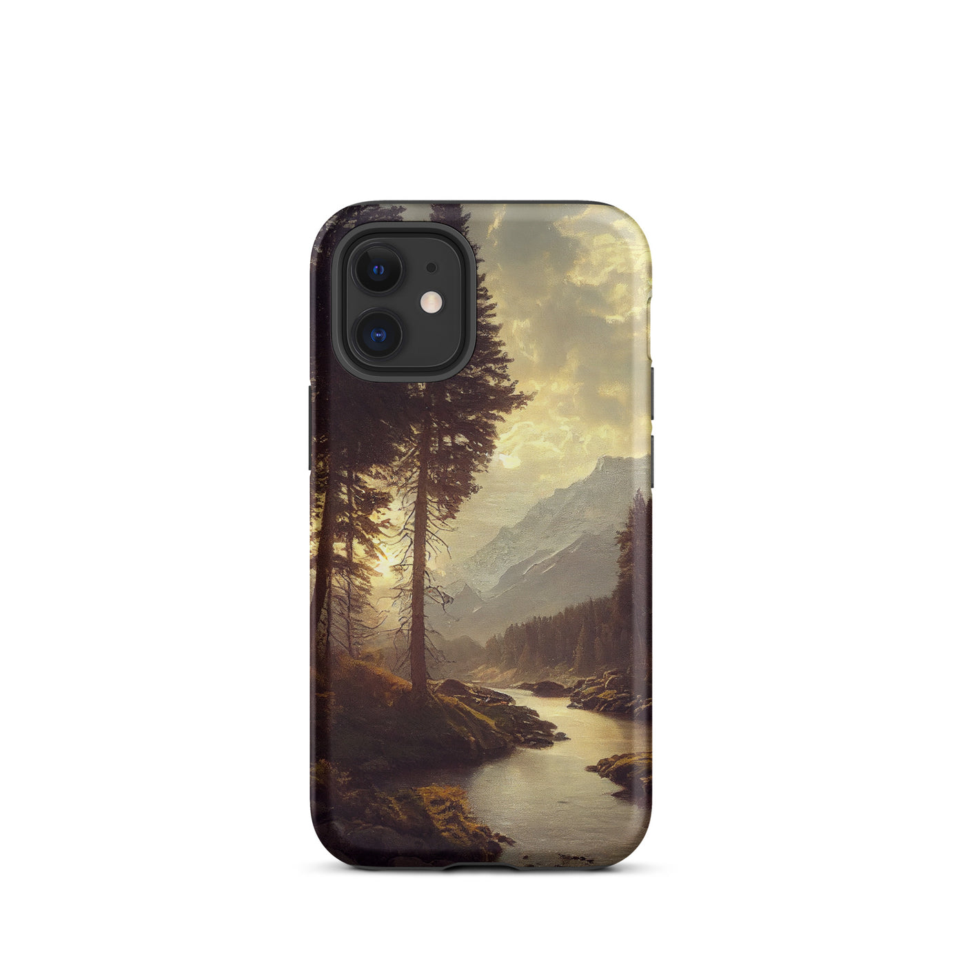Landschaft mit Bergen, Fluss und Bäumen - Malerei - iPhone Schutzhülle (robust) berge xxx iPhone 12 mini