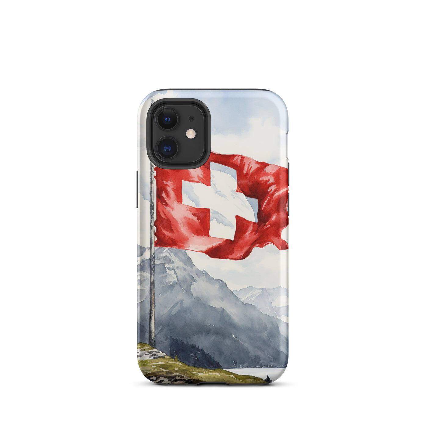 Schweizer Flagge und Berge im Hintergrund - Epische Stimmung - Malerei - iPhone Schutzhülle (robust) berge xxx iPhone 12 mini