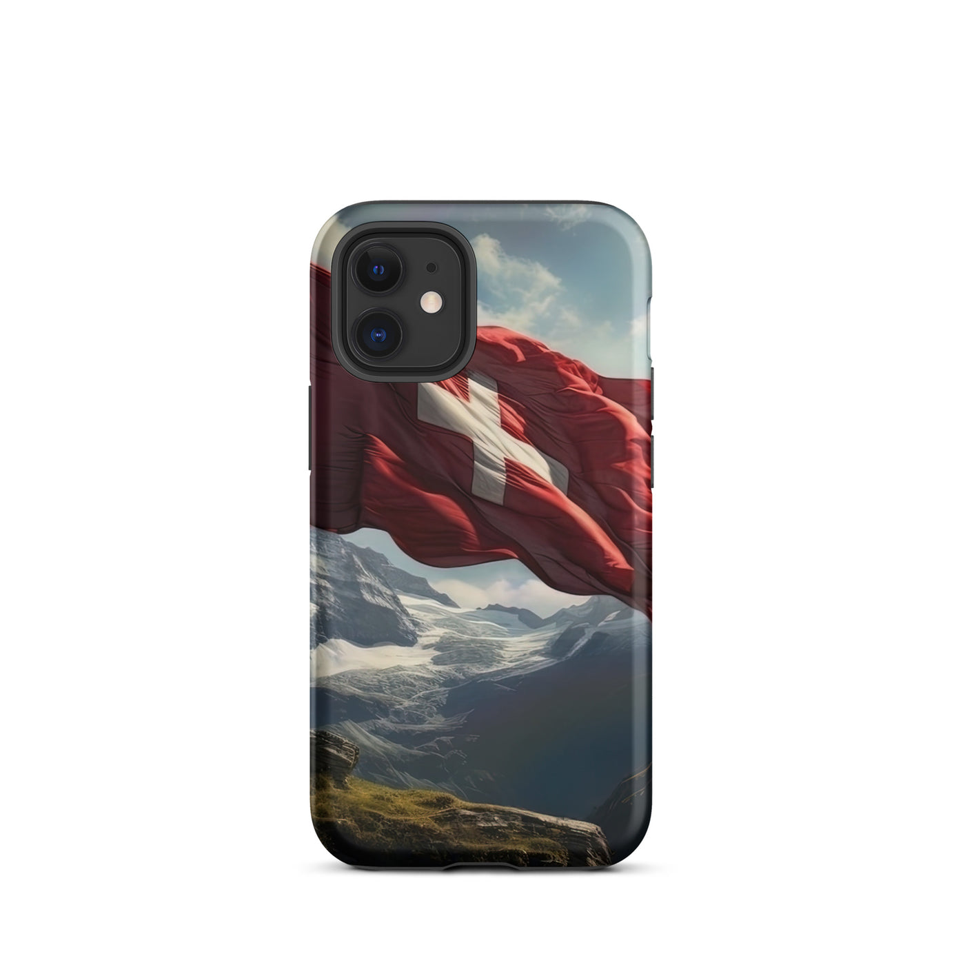 Schweizer Flagge und Berge im Hintergrund - Fotorealistische Malerei - iPhone Schutzhülle (robust) berge xxx iPhone 12 mini
