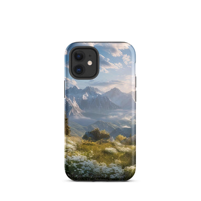 Berglandschaft mit Sonnenschein, Blumen und Bäumen - Malerei - iPhone Schutzhülle (robust) berge xxx iPhone 12 mini