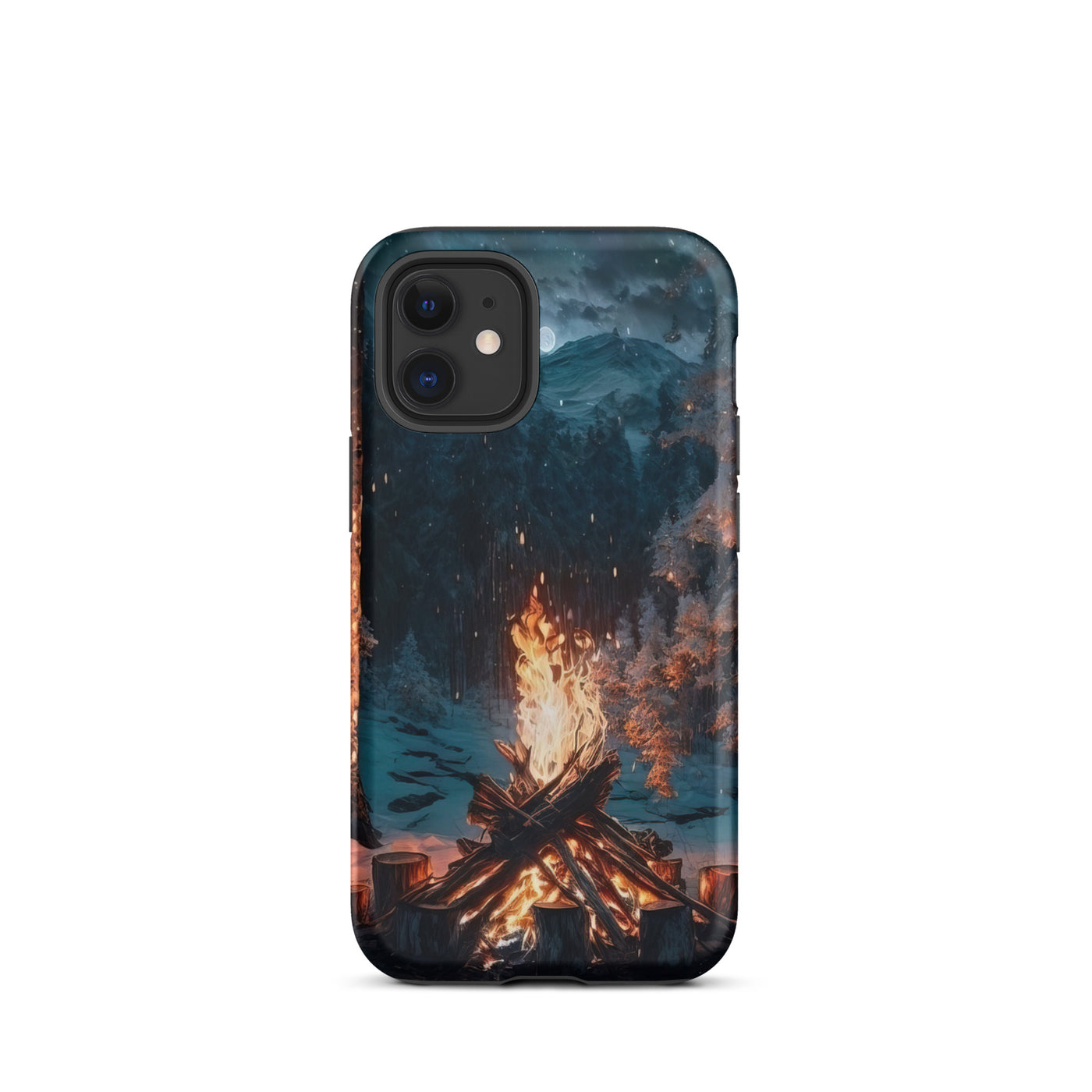 Lagerfeuer beim Camping - Wald mit Schneebedeckten Bäumen - Malerei - iPhone Schutzhülle (robust) camping xxx iPhone 12 mini