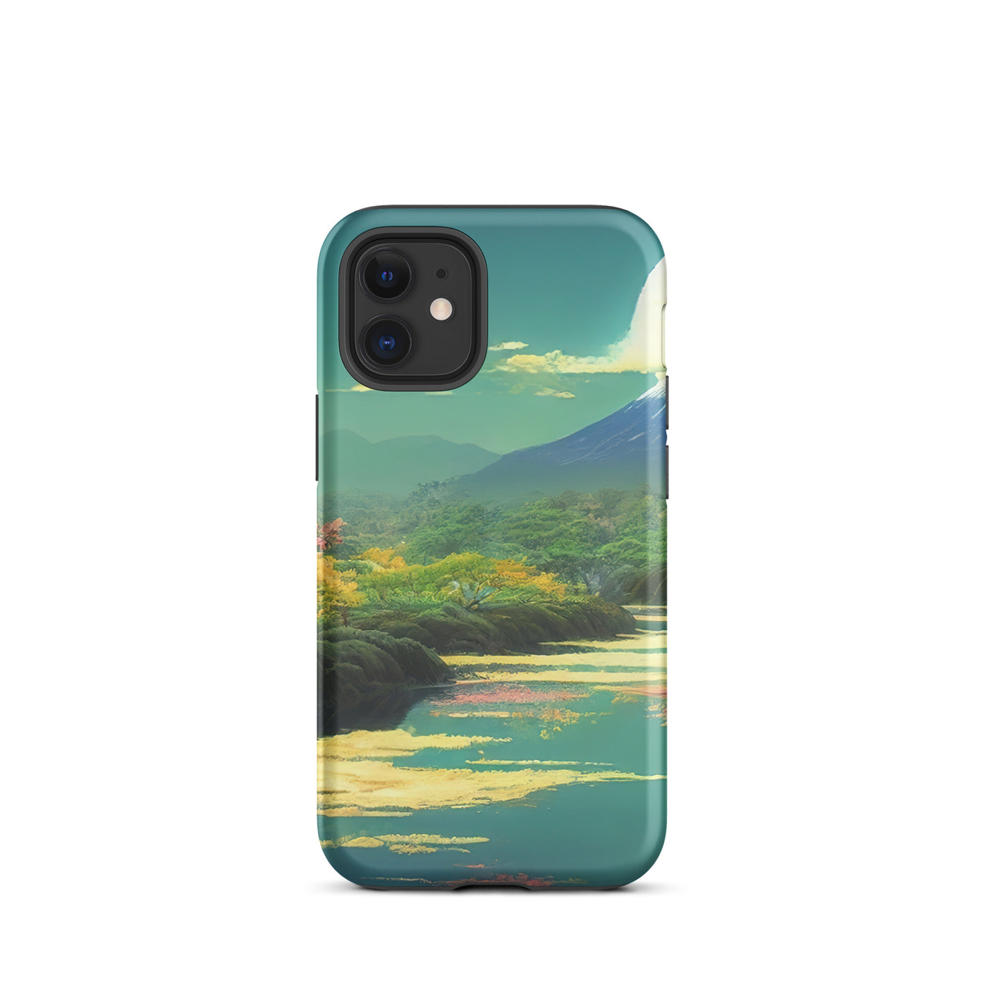 Berg, See und Wald mit pinken Bäumen - Landschaftsmalerei - iPhone Schutzhülle (robust) berge xxx iPhone 12 mini