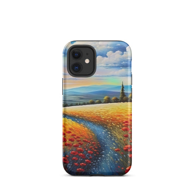 Feld mit roten Blumen und Berglandschaft - Landschaftsmalerei - iPhone Schutzhülle (robust) berge xxx iPhone 12 mini