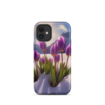 Tulpen im Schnee und in den Bergen - Blumen im Winter - iPhone Schutzhülle (robust) berge xxx iPhone 12 mini