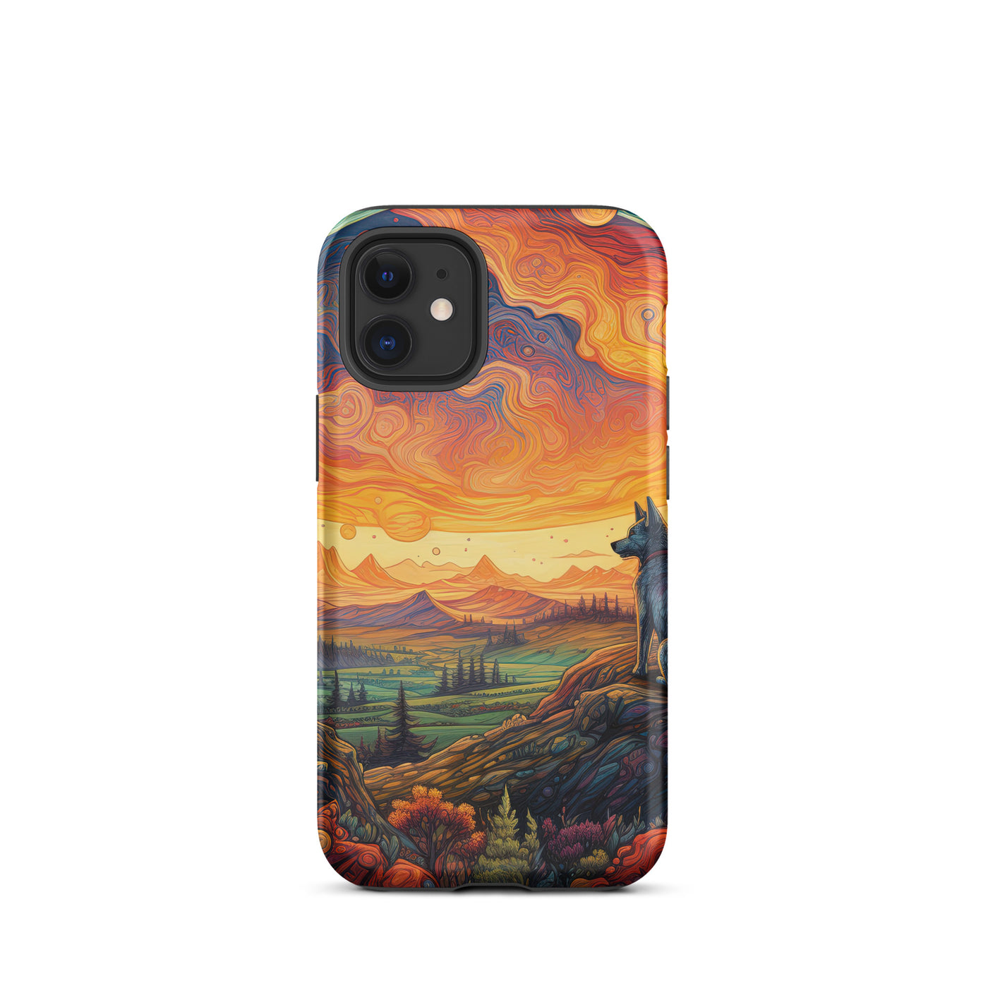 Hund auf Felsen - Epische bunte Landschaft - Malerei - iPhone Schutzhülle (robust) camping xxx iPhone 12 mini