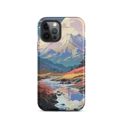 Berge. Fluss und Blumen - Malerei - iPhone Schutzhülle (robust) berge xxx iPhone 12 Pro