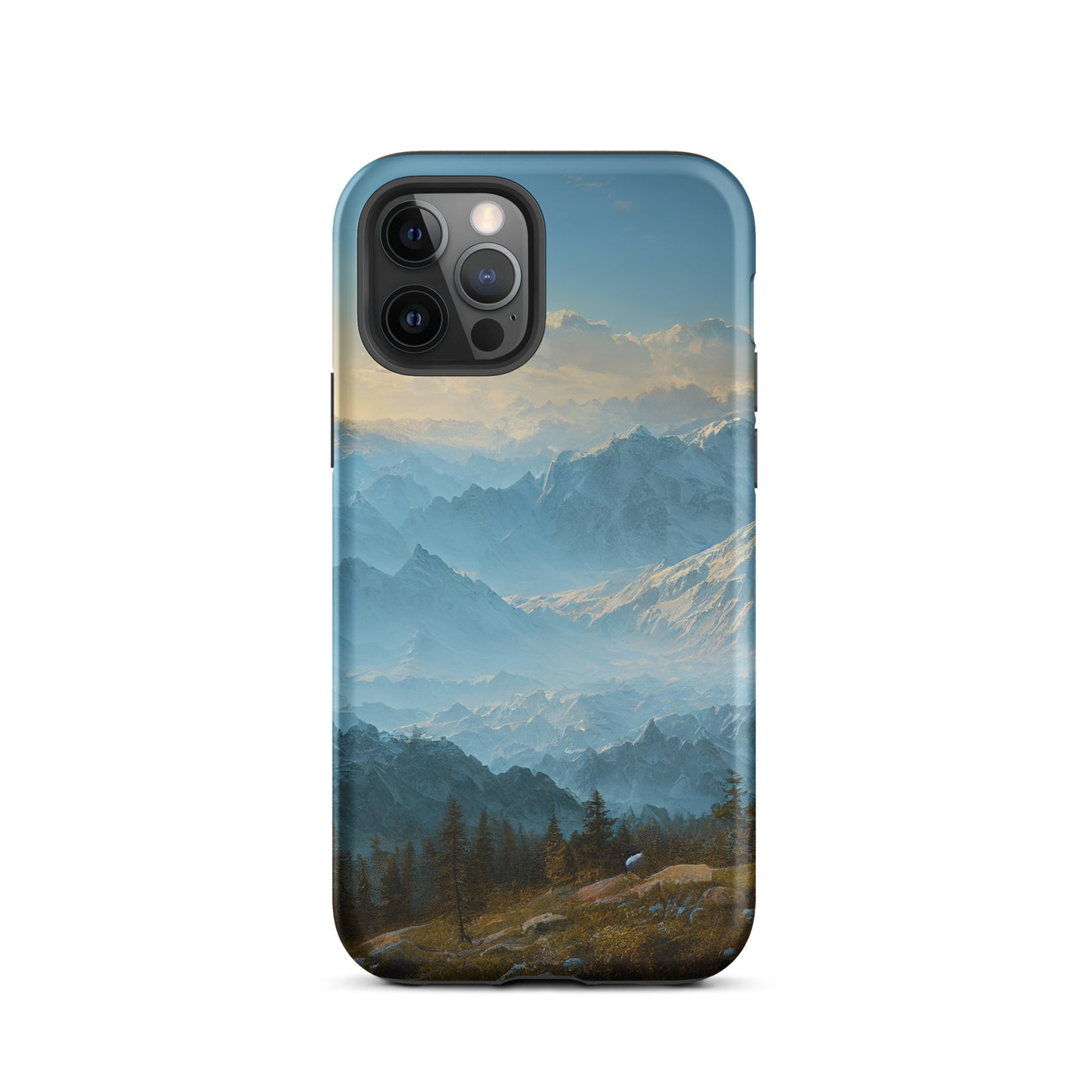 Schöne Berge mit Nebel bedeckt - Ölmalerei - iPhone Schutzhülle (robust) berge xxx iPhone 12 Pro