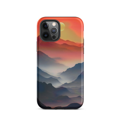 Sonnteruntergang, Gebirge und Nebel - Landschaftsmalerei - iPhone Schutzhülle (robust) berge xxx iPhone 12 Pro