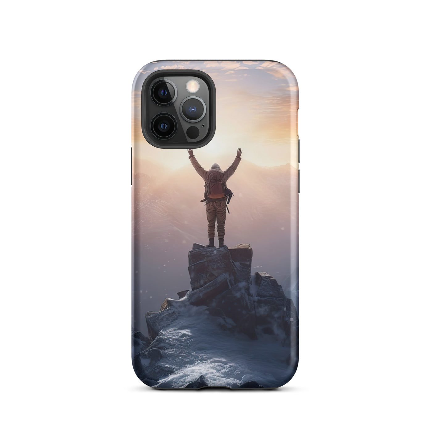Mann auf der Spitze eines Berges - Landschaftsmalerei - iPhone Schutzhülle (robust) berge xxx iPhone 12 Pro
