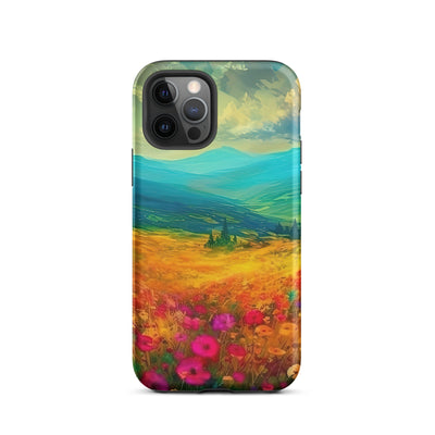 Berglandschaft und schöne farbige Blumen - Malerei - iPhone Schutzhülle (robust) berge xxx iPhone 12 Pro