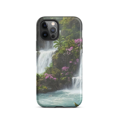 Wasserfall im Wald und Blumen - Schöne Malerei - iPhone Schutzhülle (robust) camping xxx iPhone 12 Pro
