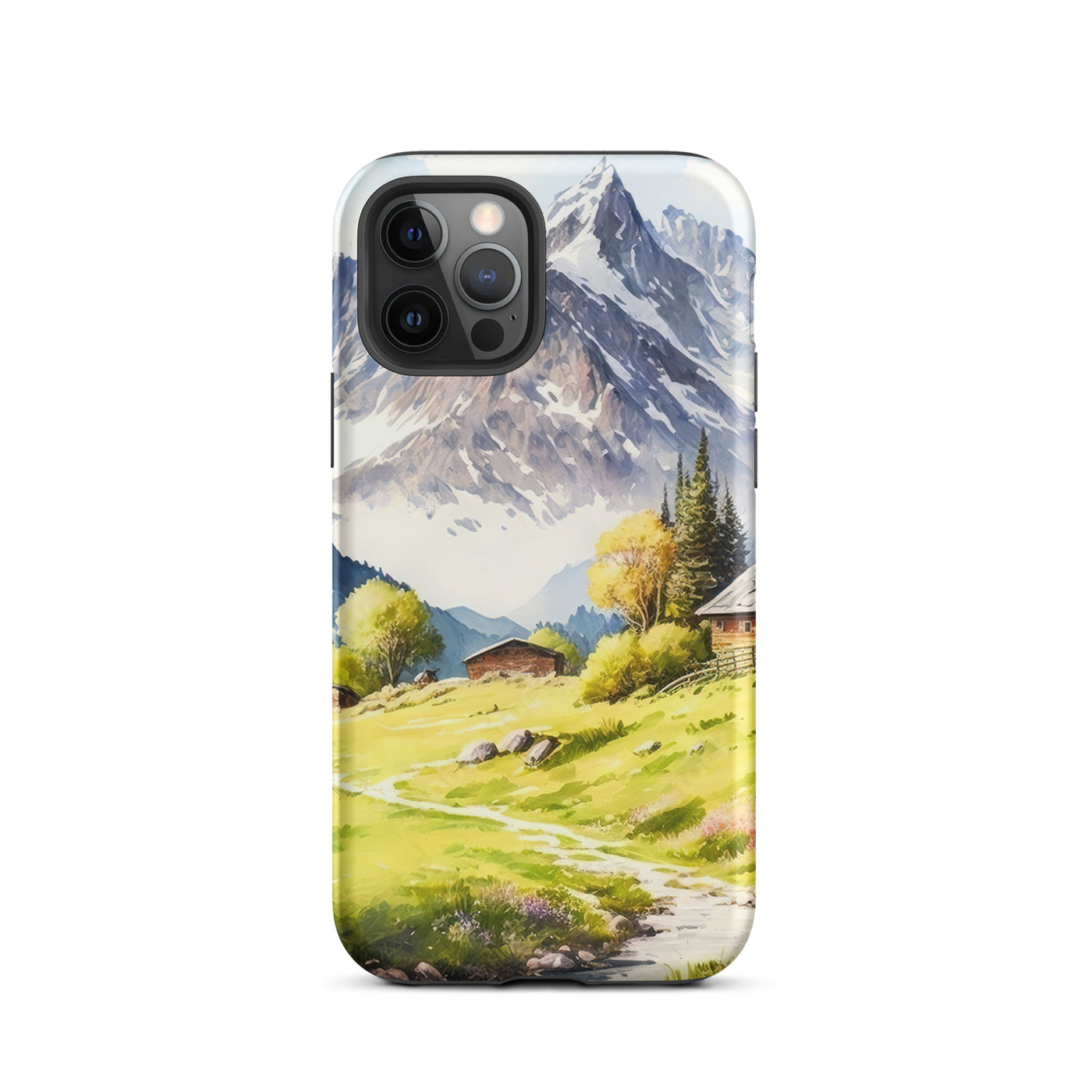 Epische Berge und Berghütte - Landschaftsmalerei - iPhone Schutzhülle (robust) berge xxx iPhone 12 Pro