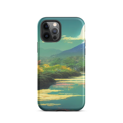 Berg, See und Wald mit pinken Bäumen - Landschaftsmalerei - iPhone Schutzhülle (robust) berge xxx iPhone 12 Pro