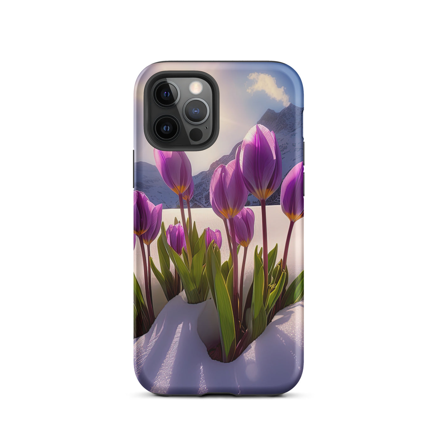 Tulpen im Schnee und in den Bergen - Blumen im Winter - iPhone Schutzhülle (robust) berge xxx iPhone 12 Pro