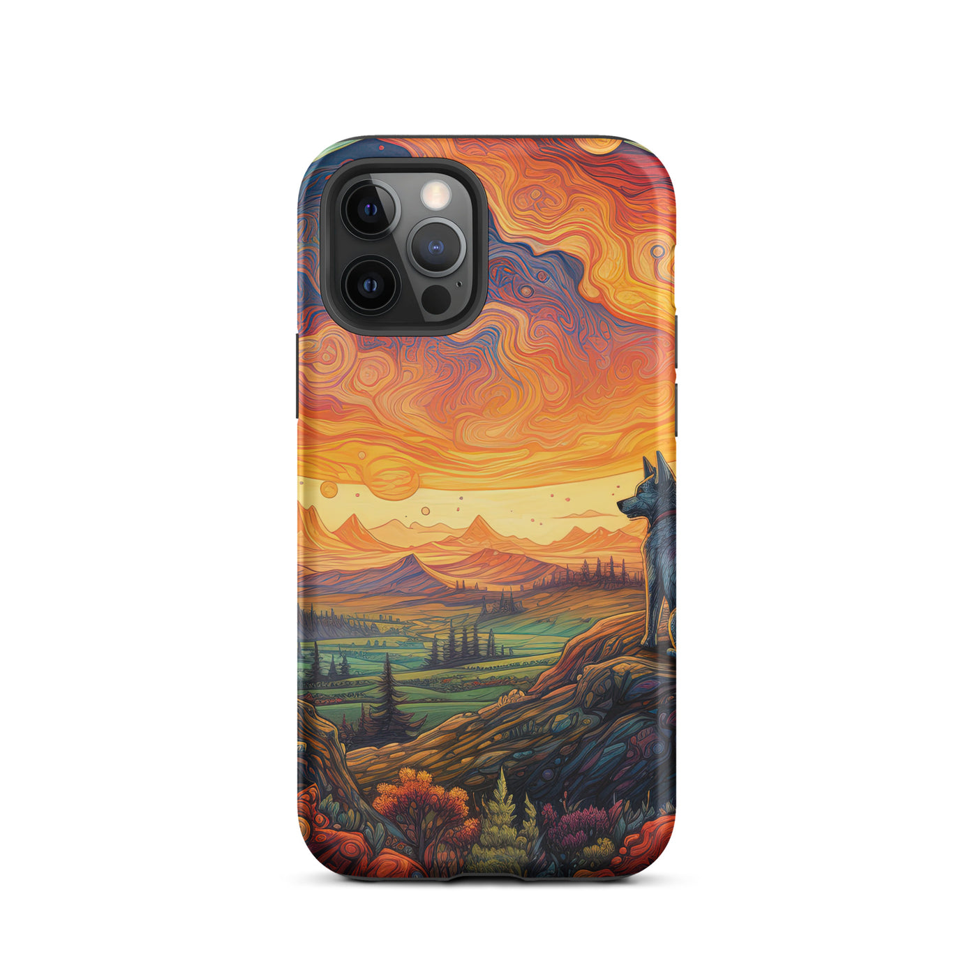 Hund auf Felsen - Epische bunte Landschaft - Malerei - iPhone Schutzhülle (robust) camping xxx iPhone 12 Pro