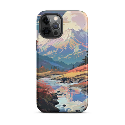 Berge. Fluss und Blumen - Malerei - iPhone Schutzhülle (robust) berge xxx iPhone 12 Pro Max