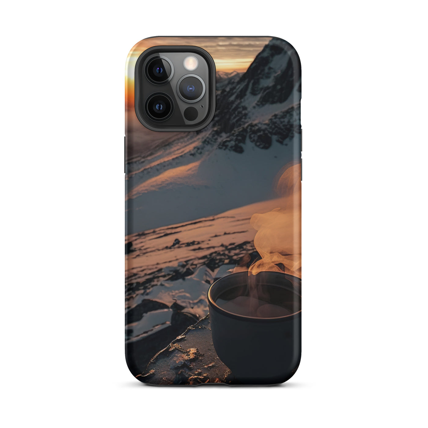 Heißer Kaffee auf einem schneebedeckten Berg - iPhone Schutzhülle (robust) berge xxx iPhone 12 Pro Max