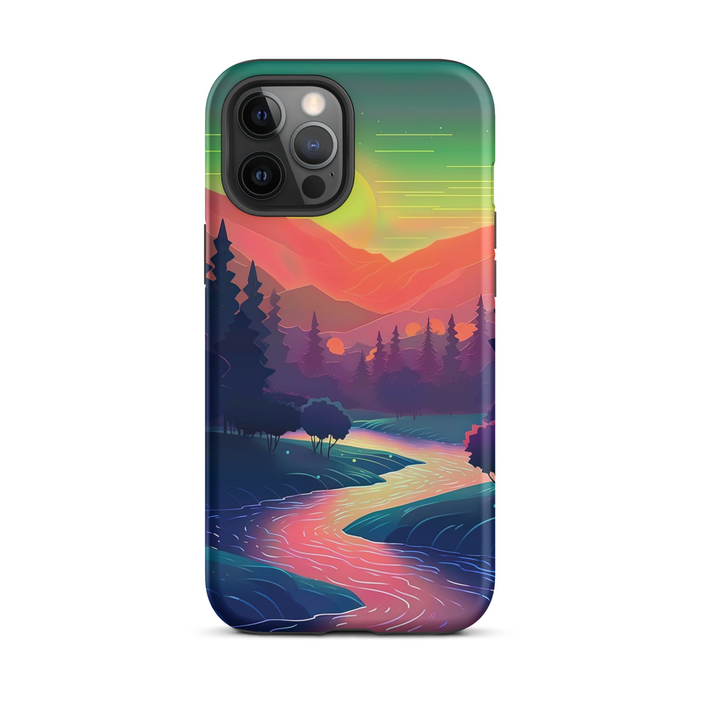 Berge, Fluss, Sonnenuntergang - Malerei - iPhone Schutzhülle (robust) berge xxx iPhone 12 Pro Max